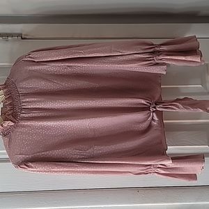 Dusty pink silky long-sleeved tie front blouse